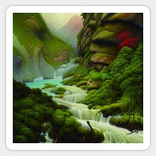 Beautiful River Under Mountains with Plants Sticker